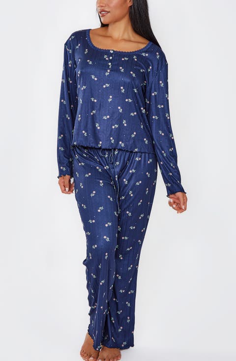 Floral Pointelle Knit Pullover Pajama Set