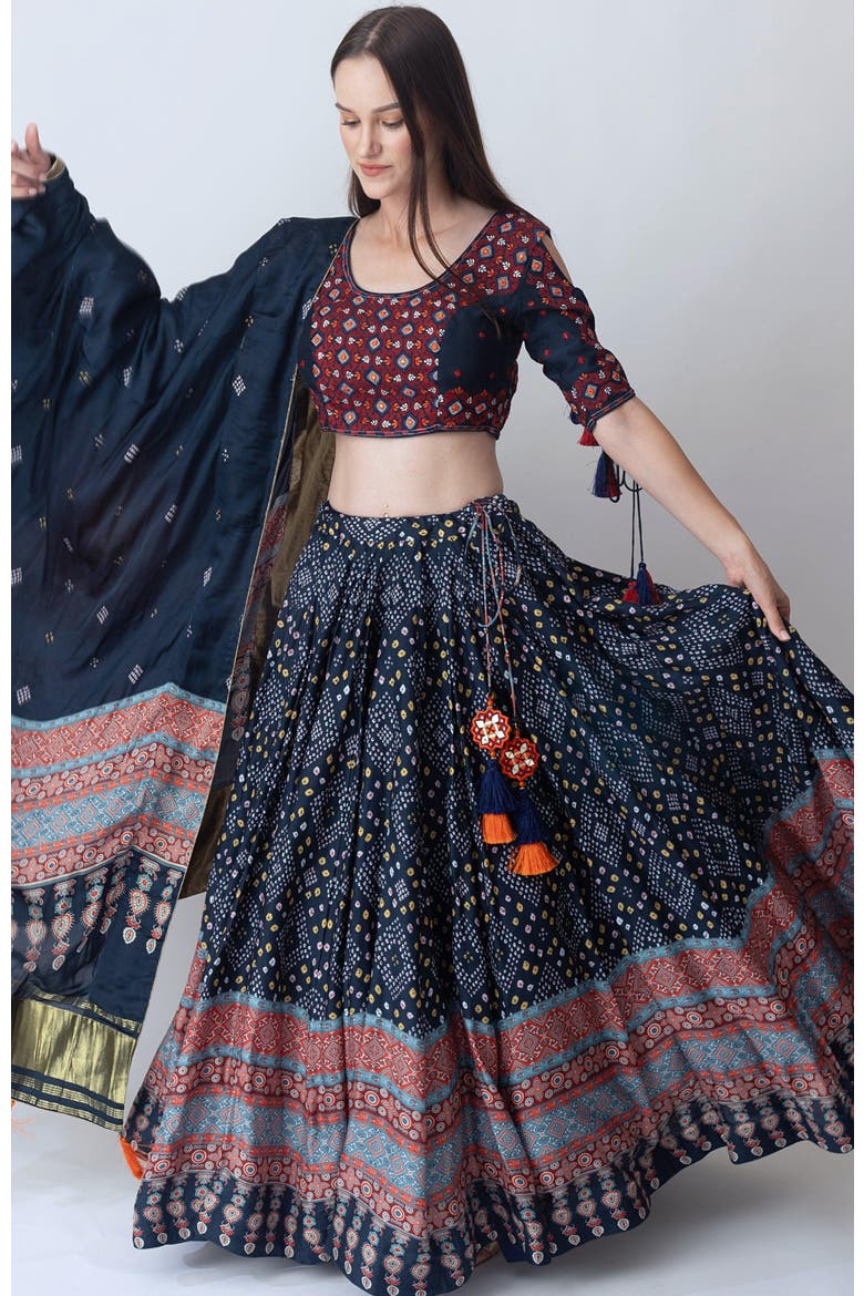 Isabella Bandhani Print Lehenga Choli, Main, color, Midnight Blue