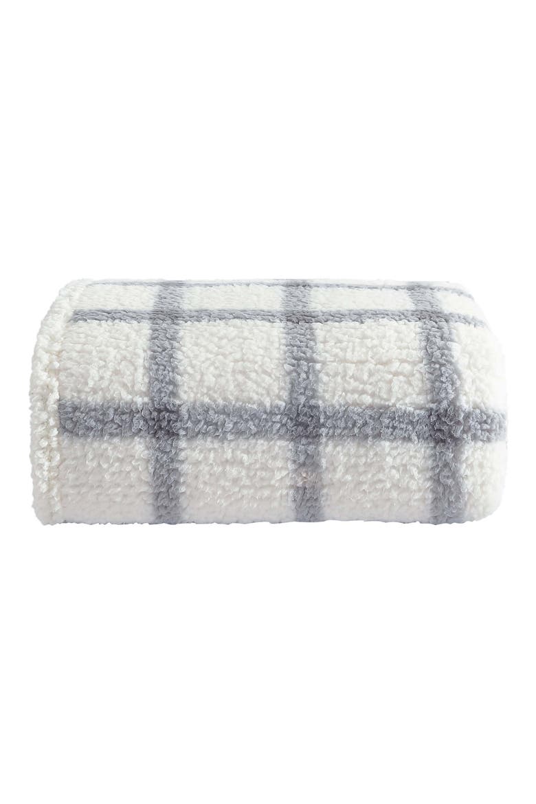 Bunkhouse Plaid Faux Shearling Throw Blanket, Main, color, GREY