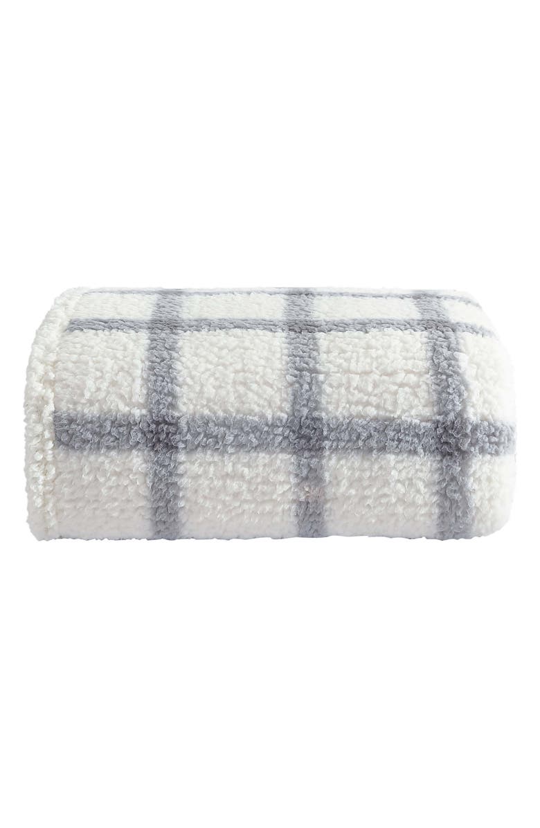 Eddie Bauer Bunkhouse Plaid Faux Shearling Throw Blanket, Main, color, Grey