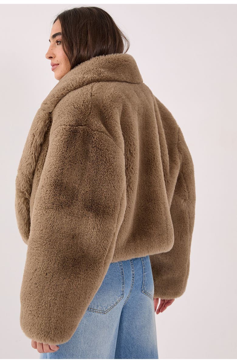 NASTY GAL Cropped Collar Faux Fur Jacket, Alternate, color, Mink