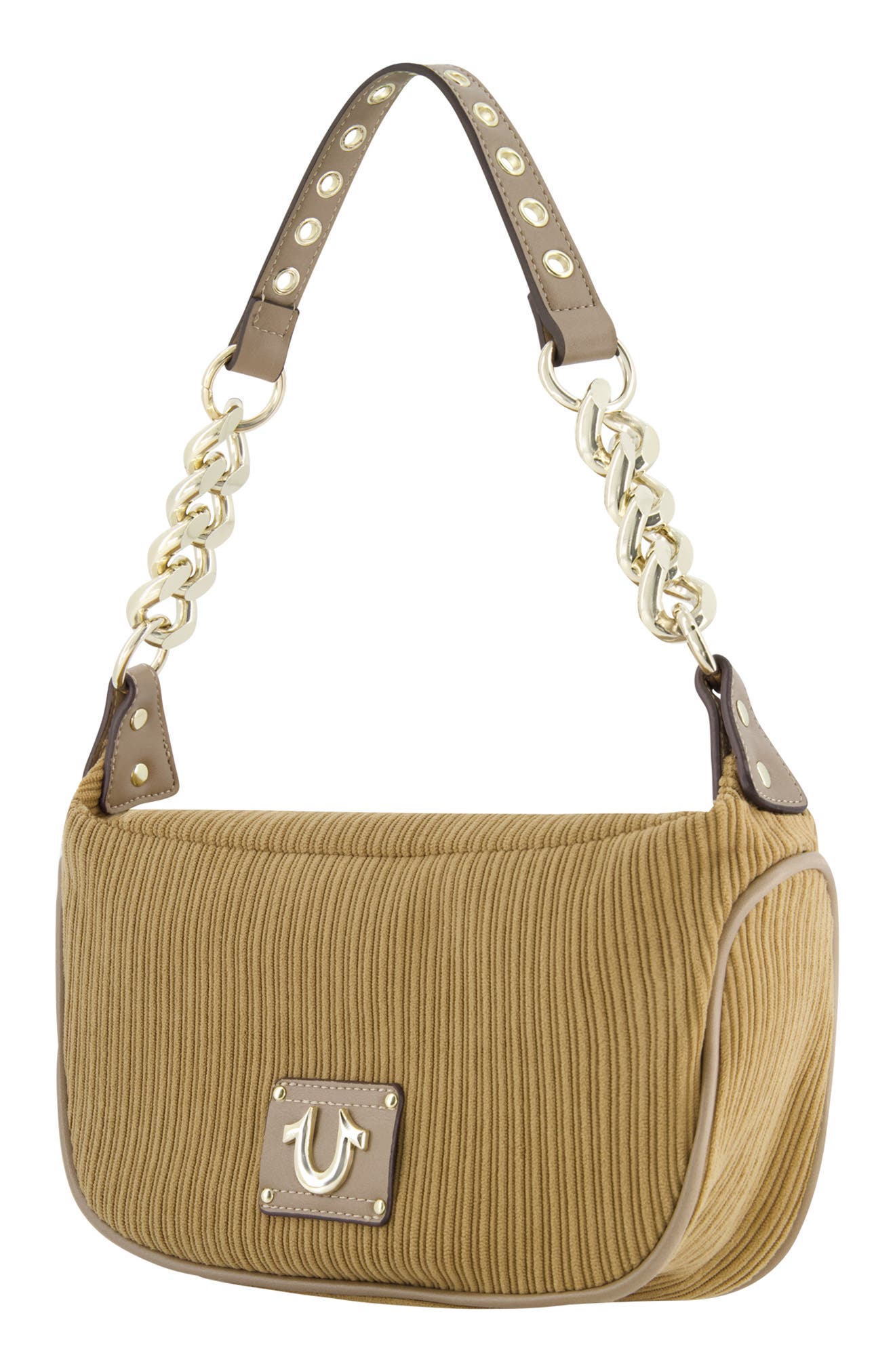 True Religion Brand Jeans Corduroy Chain Shoulder Bag, Alternate, color, Camel