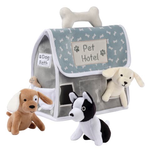 Pet Hotel Interactive Plush Playset Toy w/ 3 Stuffed Animal Dogs