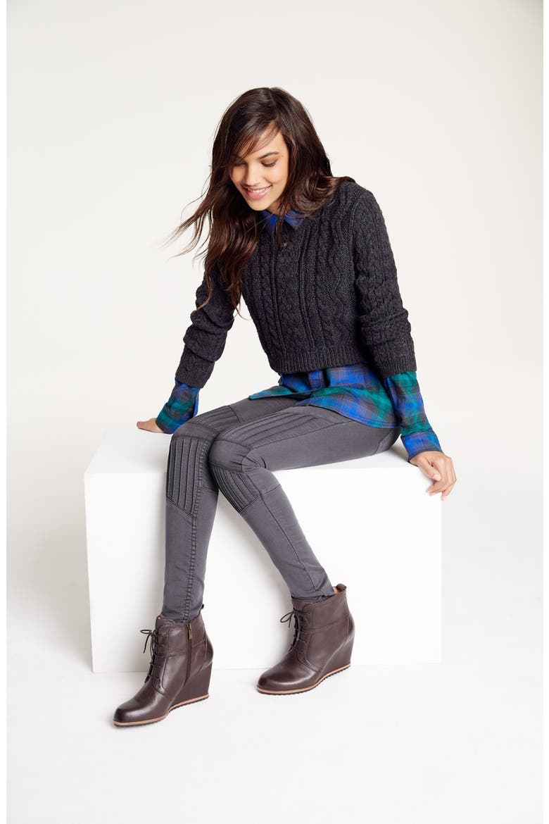 Cabled Crop Sweater, Alternate, color, DARK CHARCOAL