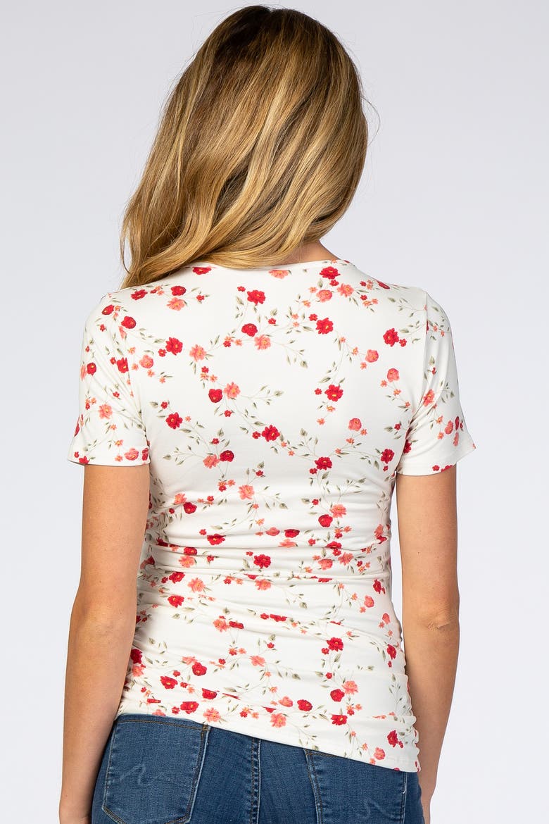 Floral Wrap Fitted Nursing Top, Alternate, color, Ivory