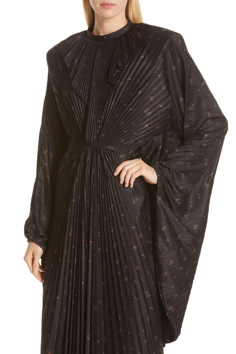 Plissé Wing Dress, Alternate, color, BLACK FLOWERS