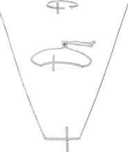 Bearfruit Jewelry Horizontal Cross Adjustable Bracelet, Necklace & Ring Set Faith‑Inspired