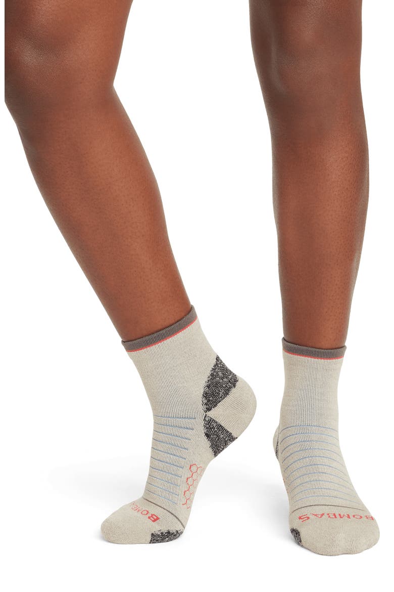 Stripe Merino Wool Blend Hiking Quarter Socks, Main, color, WASHED TAUPE