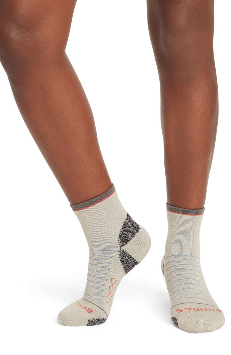 Bombas Stripe Merino Wool Blend Hiking Quarter Socks, Main, color,