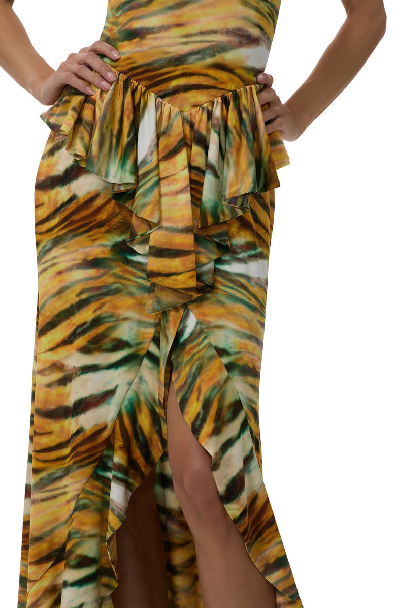 AFRM Bovina Tiger Print Sleeveless Dress, Alternate, color, Citron Tiger