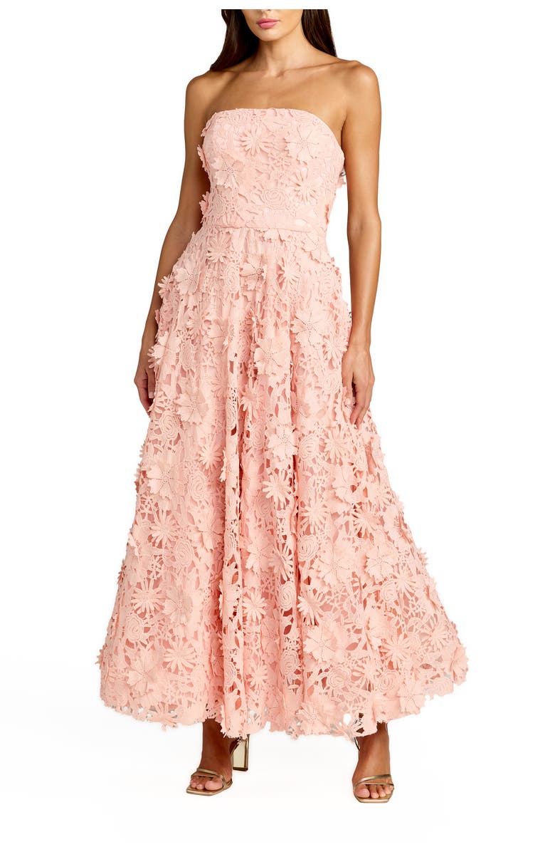 Mac Duggal Floral Lace Strapless A Line Midi Dress, Main, color, Blush