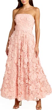 Mac Duggal Floral Lace Strapless A Line Midi Dress