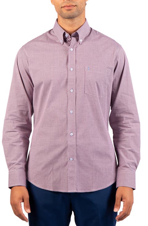 Micro Gingham Stretch Cotton Button-Up Shirt