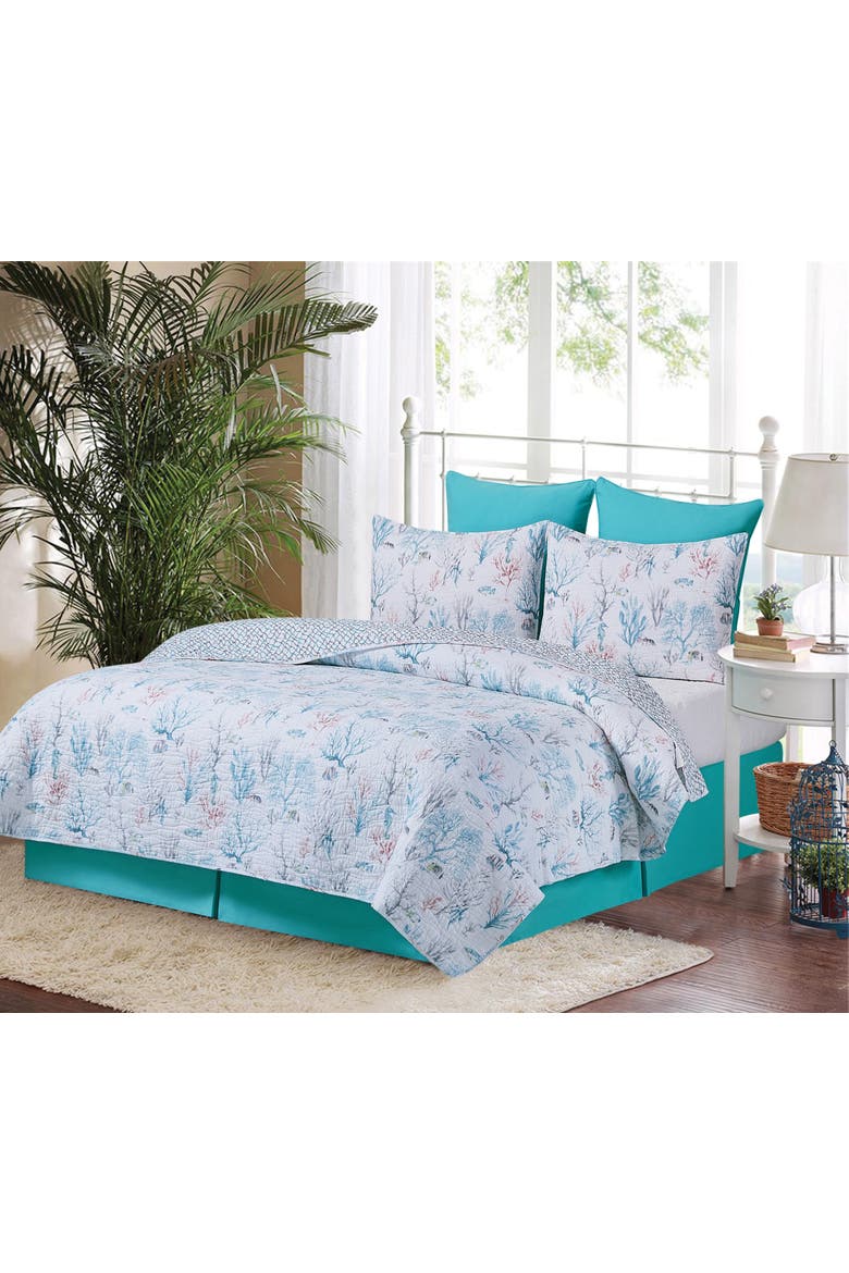 St. Vincent Coastal Beach Cotton Quilt Set  - Reversible and Machine Washable, Alternate, color, Blue
