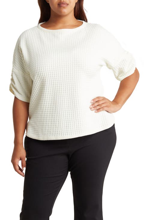 Waffle Knit Ruched Top (Plus)