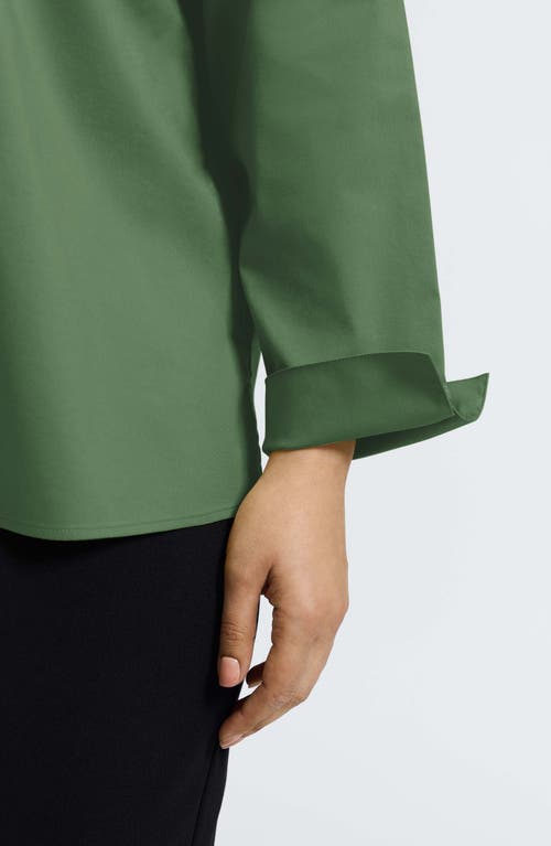 Foxcroft Tammy Ruffle Collar Cotton Blend Top In Green