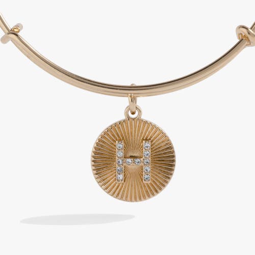 Alex And Ani Pave Starburst Texture Initial Bangle Bracelet In Gold - H