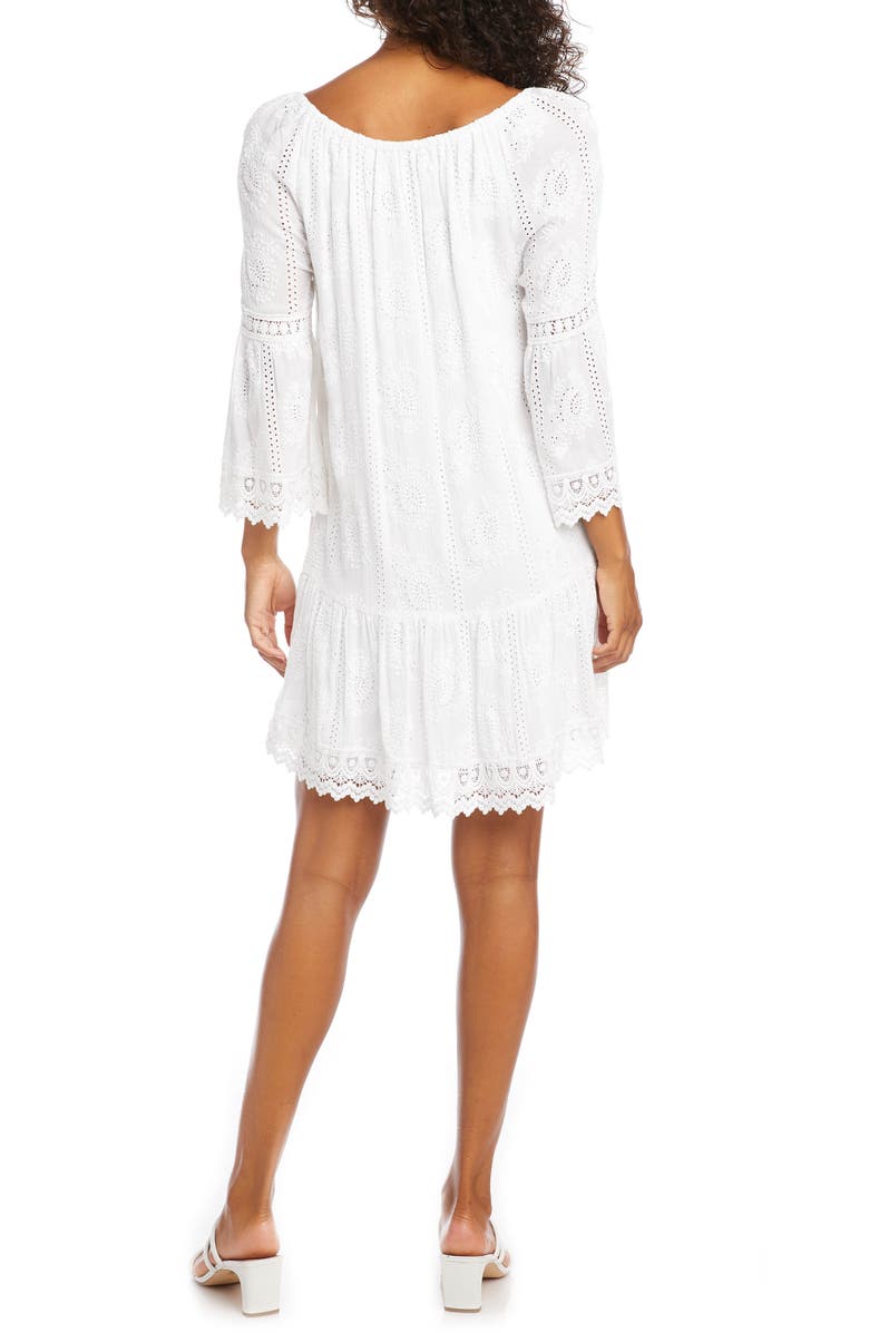 Karen Kane Mixed Lace Trim Long Sleeve Eyelet Shift Dress, Alternate, color, 