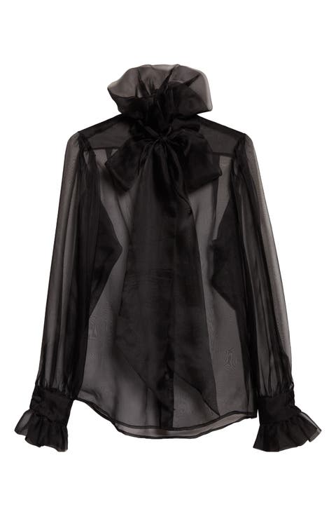 Gender Inclusive Simone Pussy Bow Sheer Silk Organza Shirt