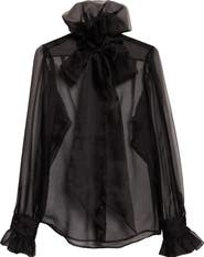 Tanner Fletcher Gender Inclusive Simone Pussy Bow Sheer Silk Organza Shirt