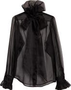 Tanner Fletcher Gender Inclusive Simone Pussy Bow Sheer Silk Organza Shirt