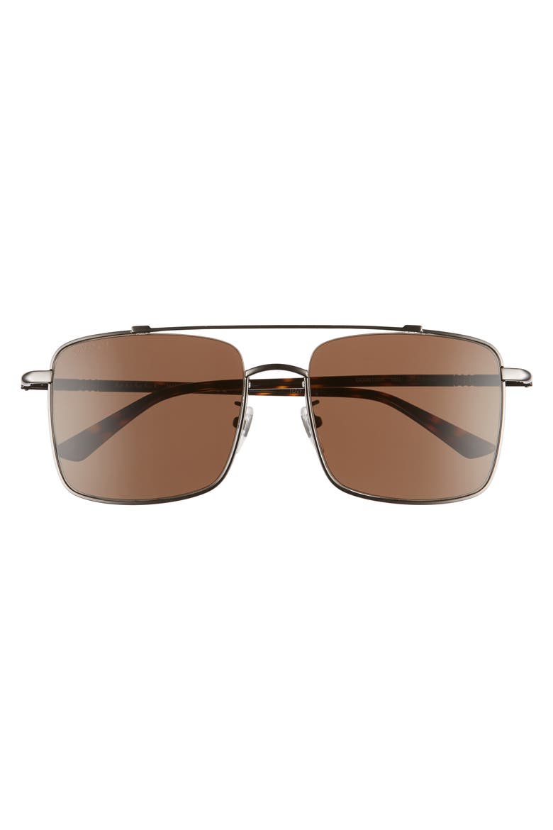 56mm Navigator Square Sunglasses, Alternate, color, SHINY DARK RUTHENIUM