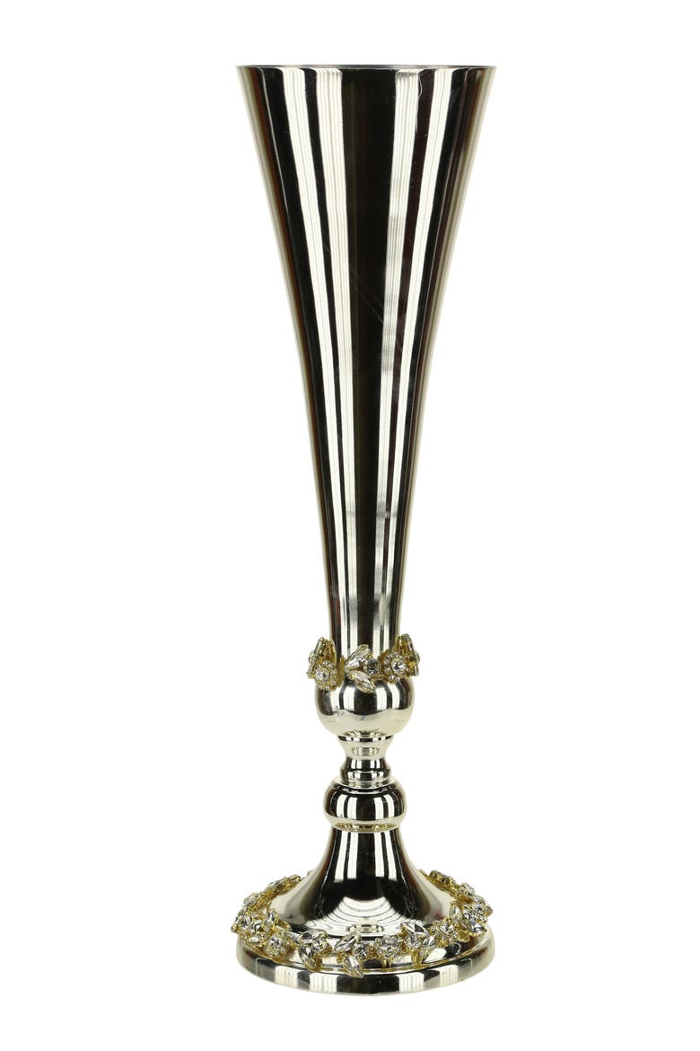 Jeweled Flluted Silver Vase, Main, color, Silver