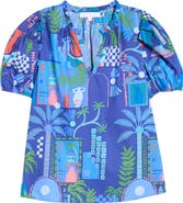 SUGARLIPS Punta Alta Berisa Split Neck Puff Sleeve Cotton Top