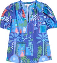 SUGARLIPS Punta Alta Berisa Split Neck Puff Sleeve Cotton Top