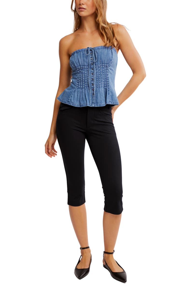 Free People Wink Wink Denim Strapless Top, Alternate, color, Medium Wash