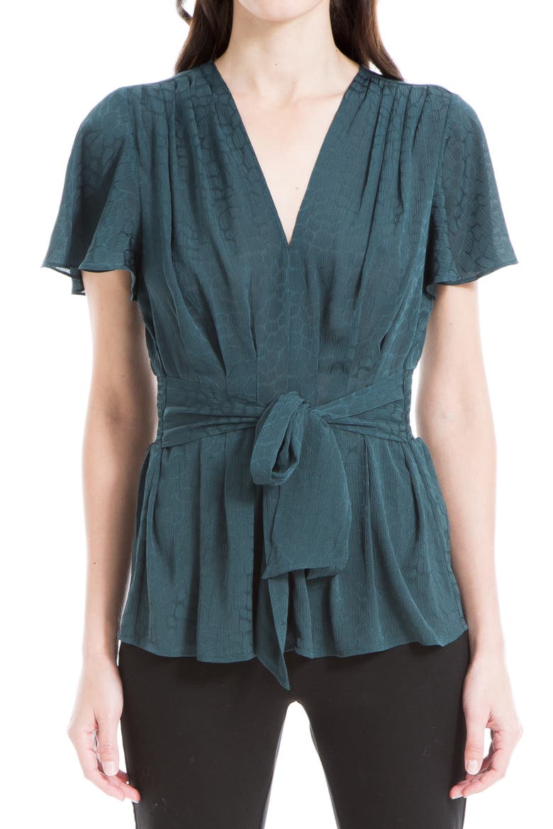 Satin Flutter Sleeve Blouse, Main, color, MARINE