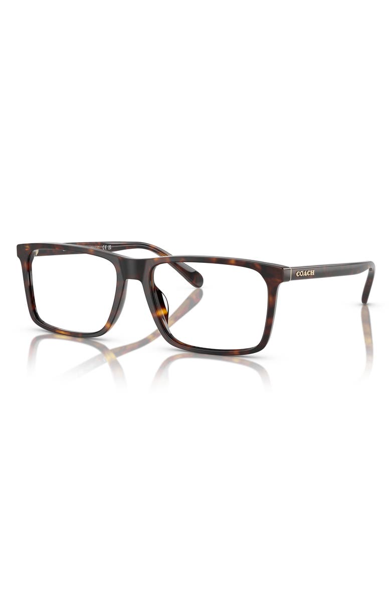 COACH 58mm Rectangle Optical Glasses, Alternate, color, Dark Tortoise / Demo Lens