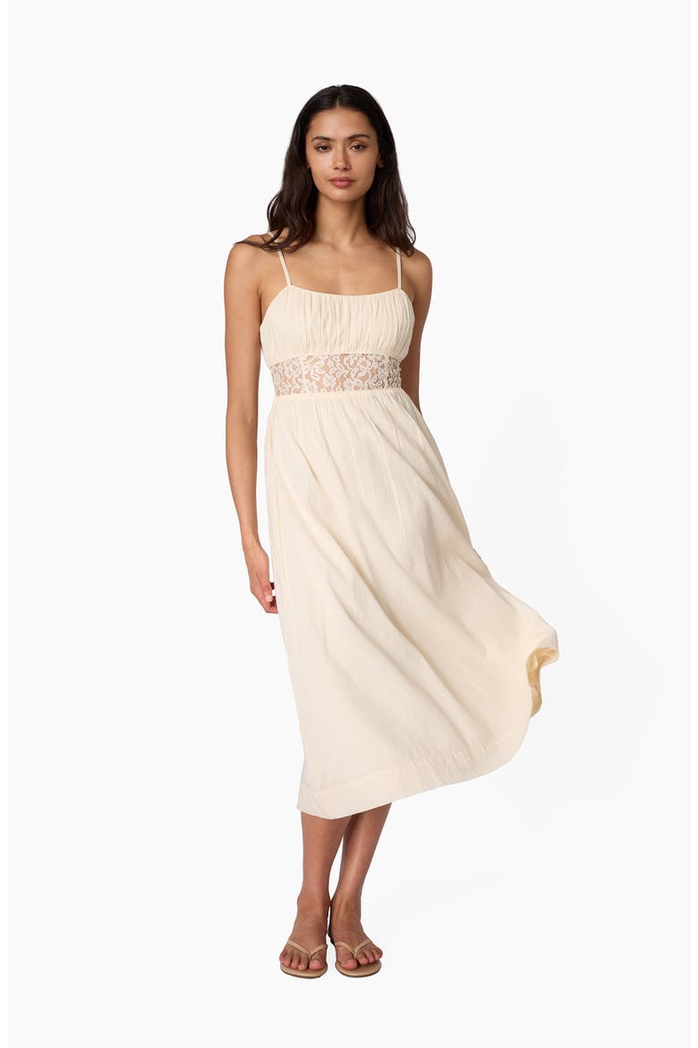 Octavia Lace Inset Cotton Midi Dress, Alternate, color, BONE