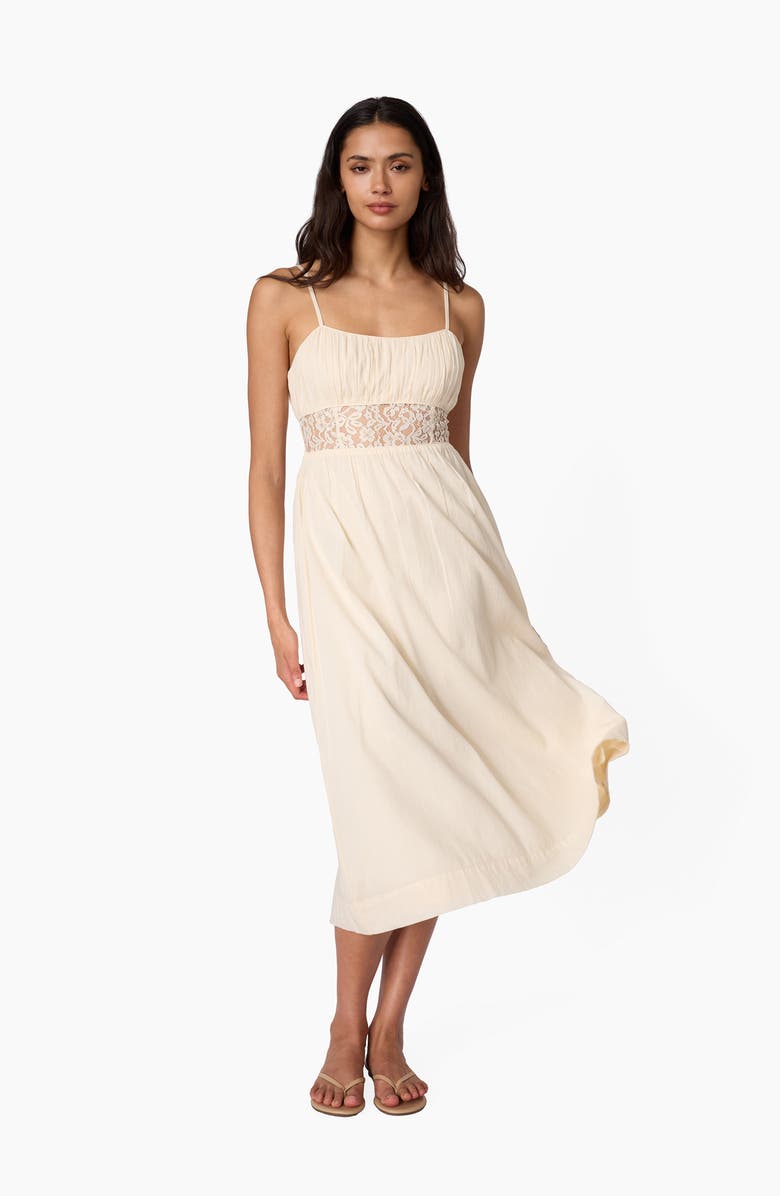 CAMI NYC Octavia Lace Inset Cotton Midi Dress, Alternate, color, Bone