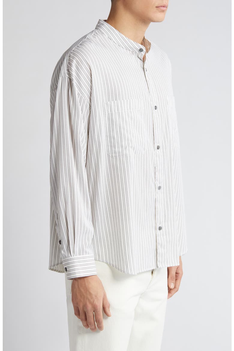 Pinstripe Band Collar Button-Up Shirt, Alternate, color, BLACK WHITE STRIPE