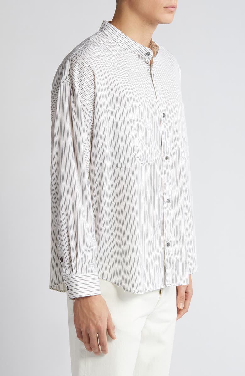 FRAME Pinstripe Band Collar Button-Up Shirt, Alternate, color, Black White Stripe