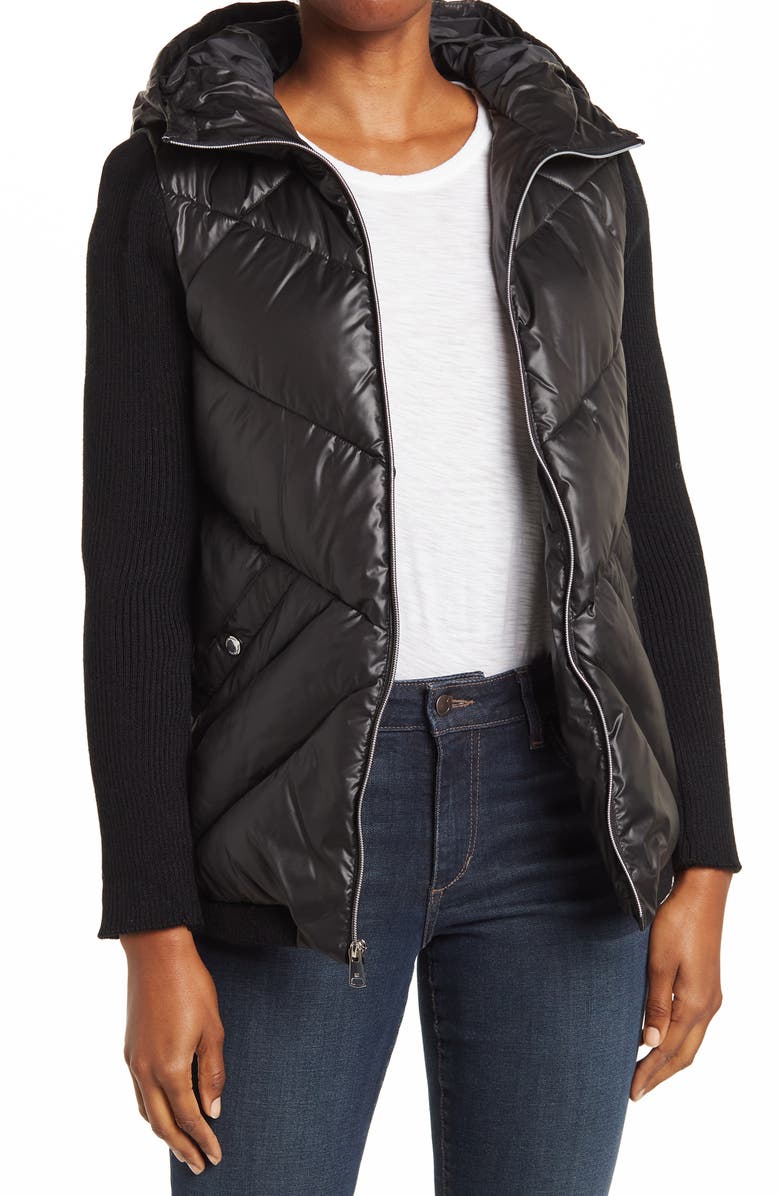 Kenneth Cole New York Chevron Puffer & Knit Sleeve Jacket, Main, color, 