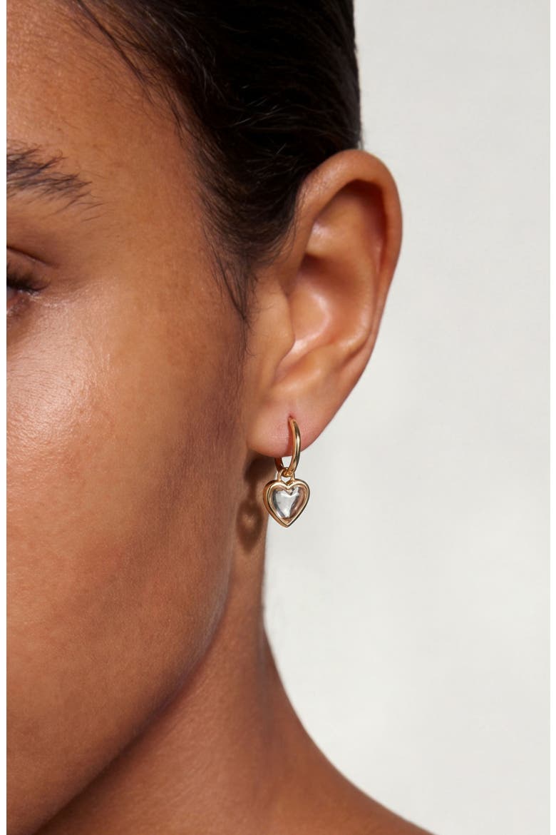 Clear Quartz Heart Drop Hoop Earrings, Alternate, color, GOLD