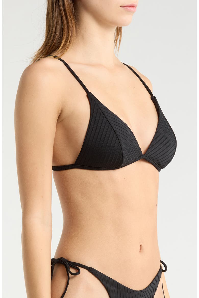 Surf Banded Fixed Triangle Bikini Top, Alternate, color, BLACK