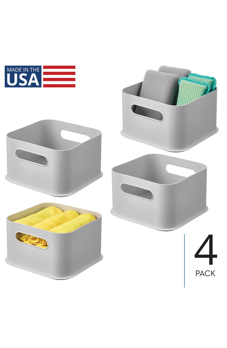 iDesign Storage Bins with Handles - Organize Kitchen, Bathroom, or Home Office - Set of 4 - Gray, Alternate, color, Gray