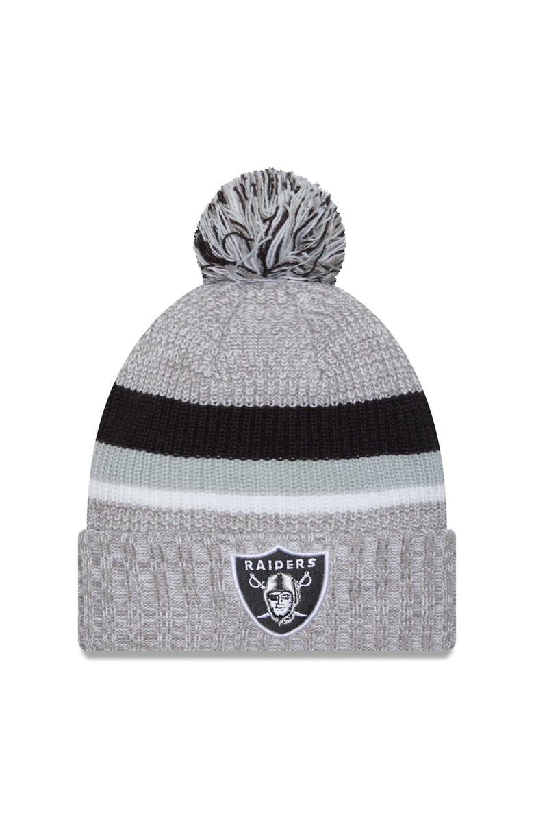 New Era Men's New Era Heather Gray Las Vegas Raiders Cuffed Knit Hat with Pom, Main, color, Heather Gray
