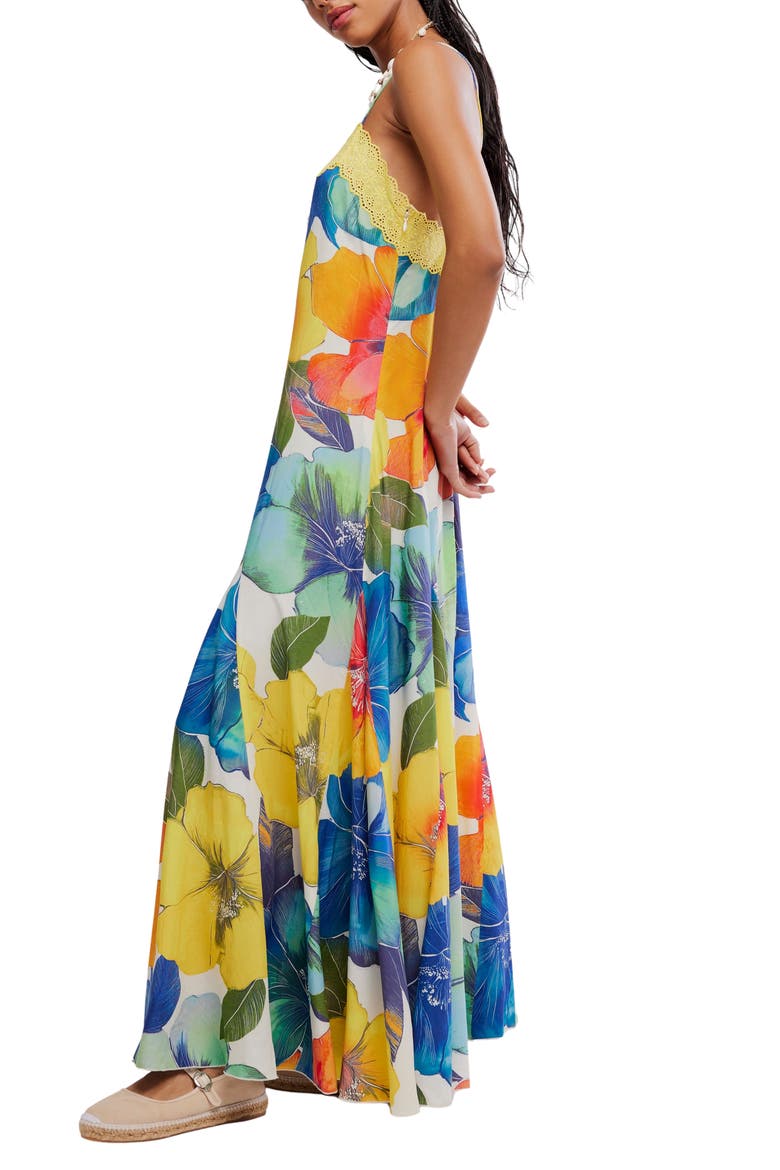 Bloomspell Floral Lace Trim Maxi Dress, Alternate, color, TROPICAL COMBO