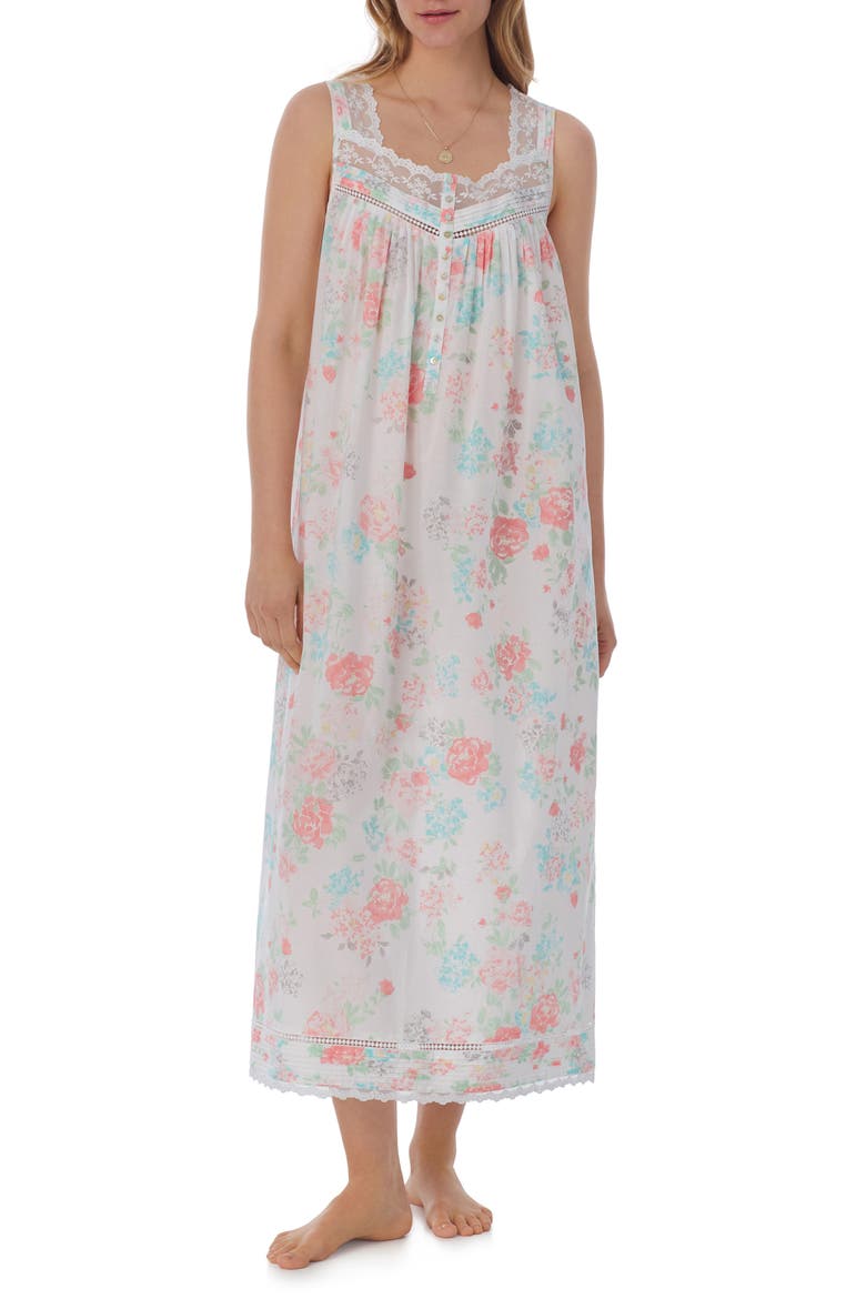 Floral Sleeveless Cotton Ballet Nightgown, Main, color, WATERCOLOR FLORAL