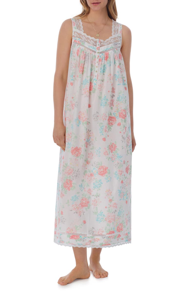 Eileen West Floral Sleeveless Cotton Ballet Nightgown, Main, color, 
