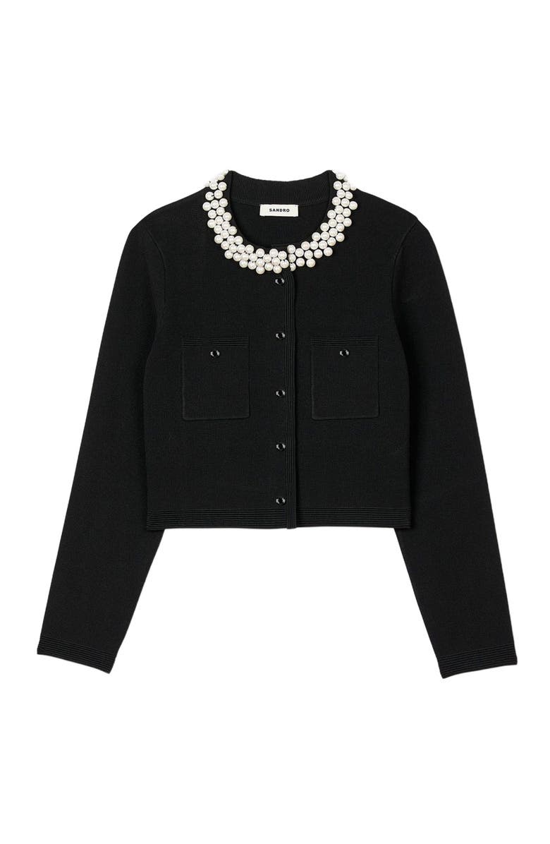 SANDRO Cardigan with beaded collar, Alternate, color, 