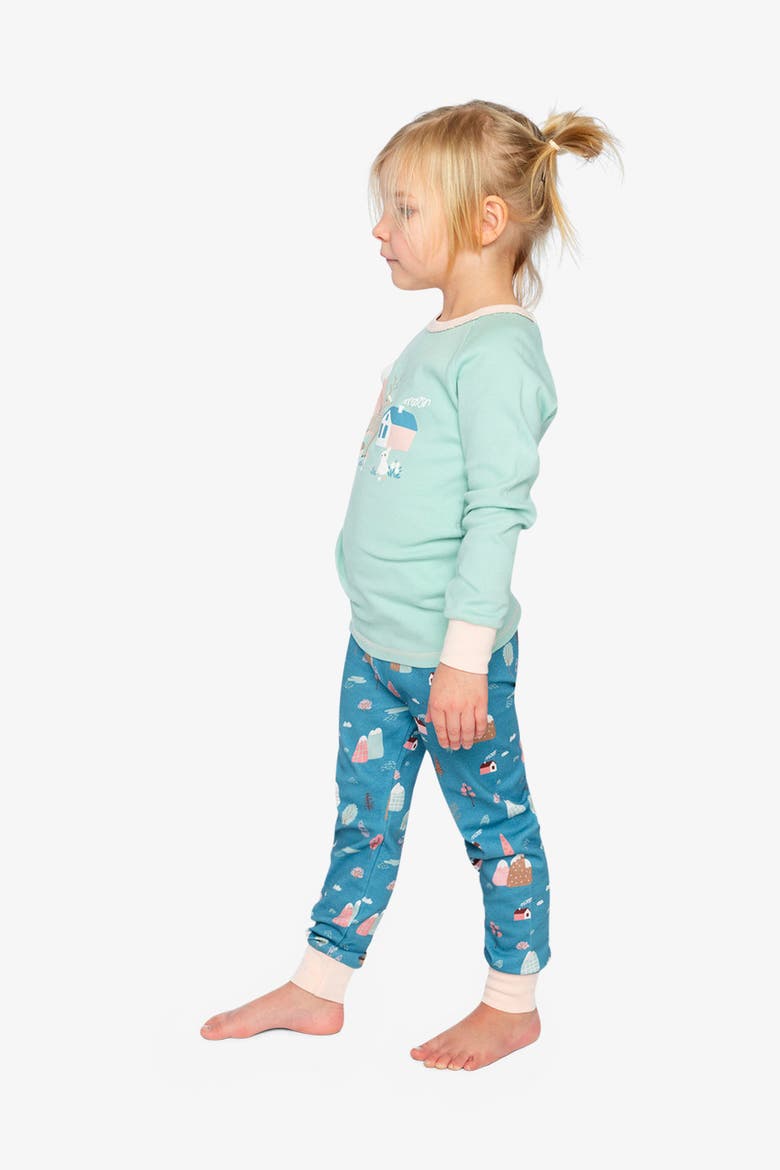 House Organic Cotton Top Pants Two Piece Pajama Set, Alternate, color, Blue Printed Houses