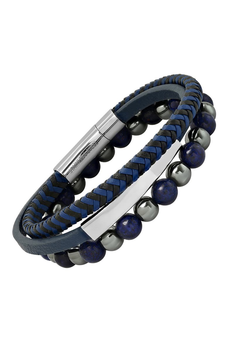 Men's Set of 2 Bracelets, Alternate, color, SILVER/ GREY/ BLUE/ BLACK