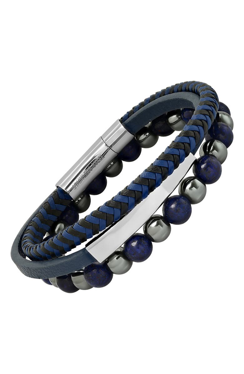 HMY JEWELRY Men's Set of 2 Bracelets, Alternate, color, Silver/ Grey/ Blue/ Black