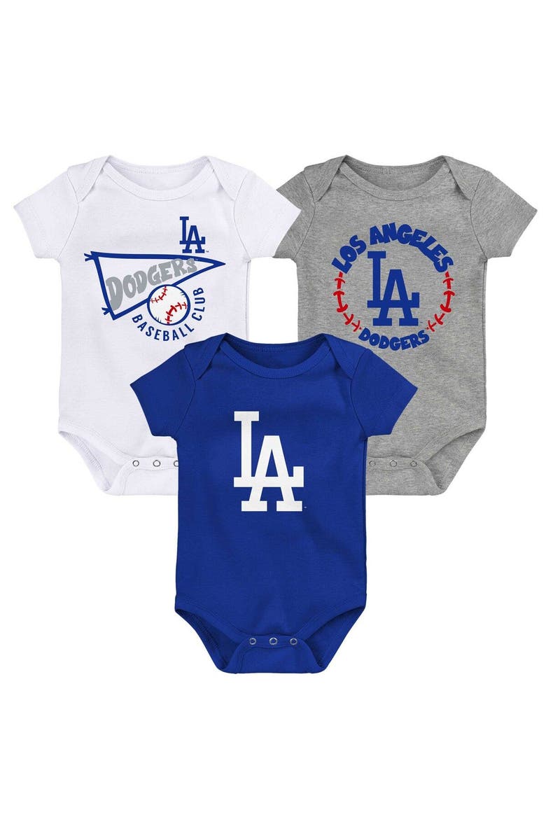 Newborn & Infant Royal/White/Heather Gray Los Angeles Dodgers Biggest Little Fan 3-Pack Bodysuit Set, Main, color, Royal