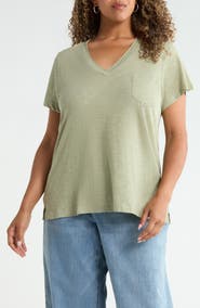 Caslon® Short Sleeve Cotton & Modal V-Neck Pocket T-Shirt